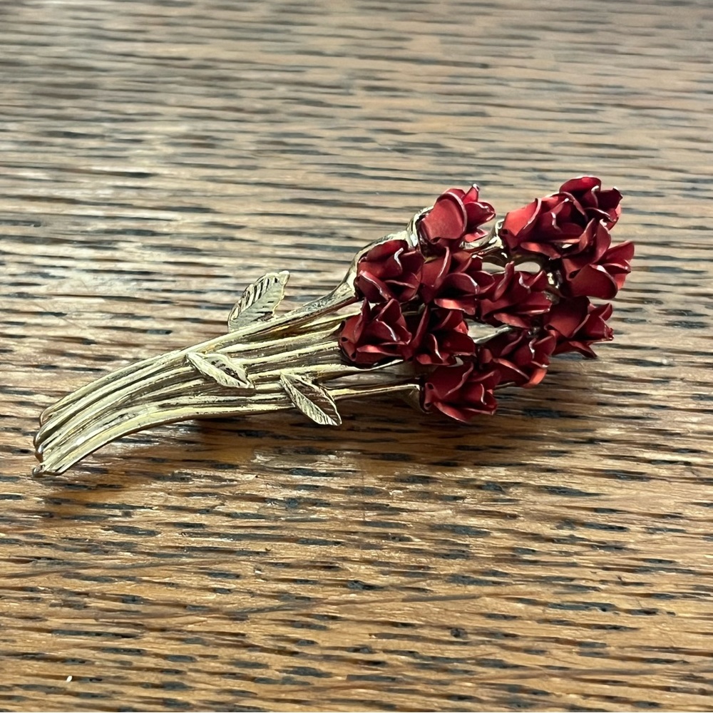 BOGO Vintage Avon Red and Gold Tone Rose Brooch